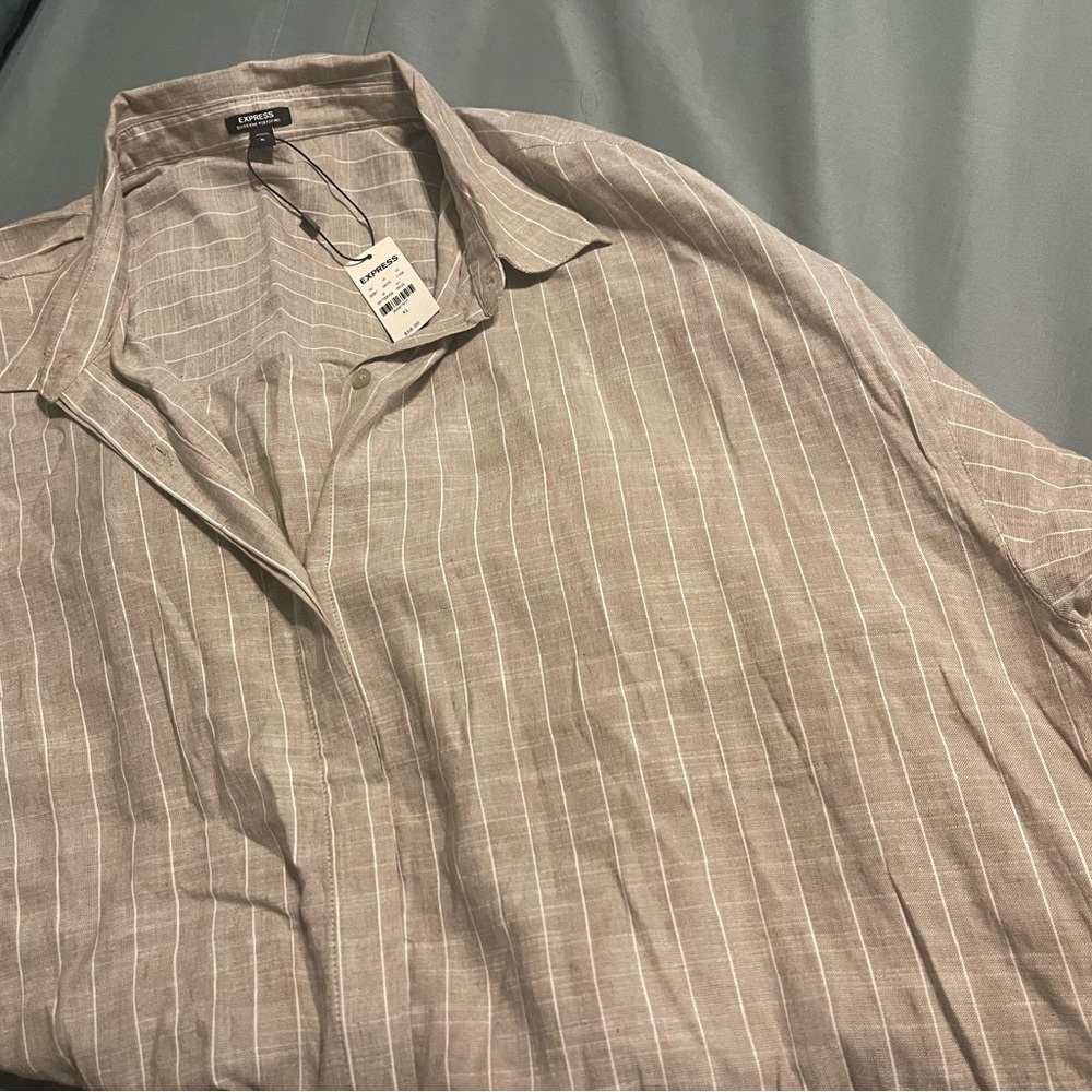 Express NWT boyfriend Beige Striped Button Down Shirt